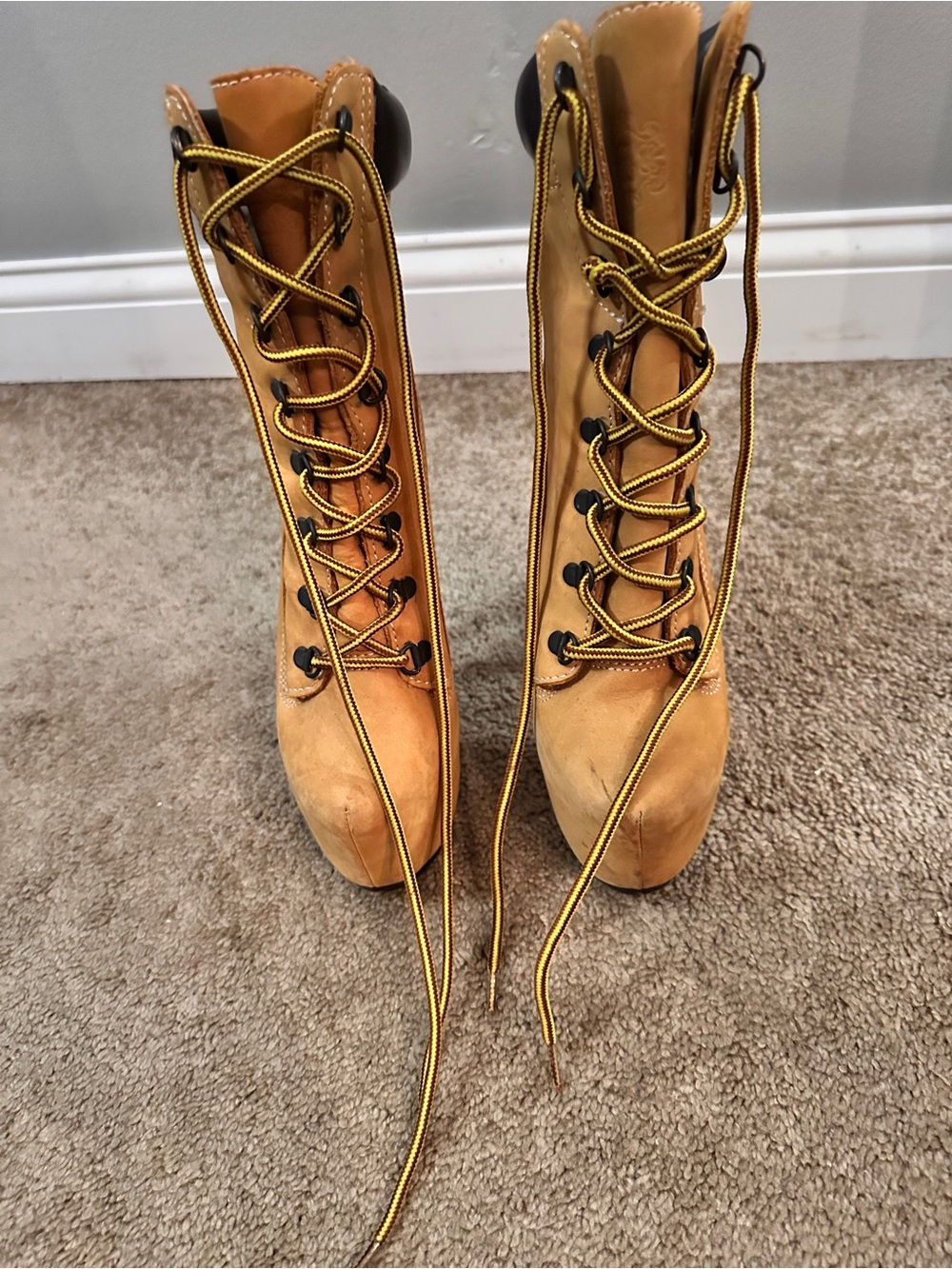 ZIGI girl Tan Platform Lace-Up Boots with Yellow-Trim Laces
